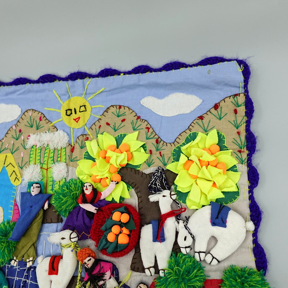 Vintage Peruvian Arpillera Wall Art 3D Textile Tapestry Handmade Pueblo Village - Picture 5 of 13